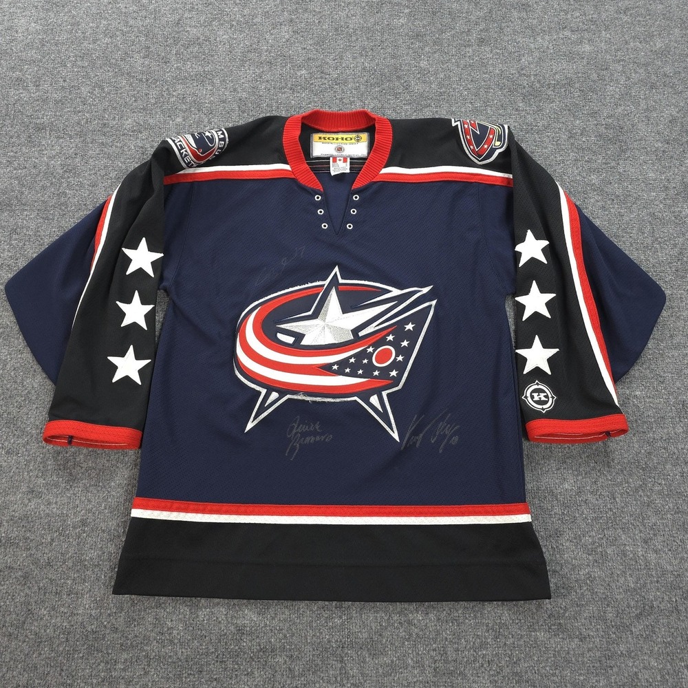 Vintage Columbus‎ Blue Jackets Jersey Mens M Blue NHL Hockey Koho Canada Signed